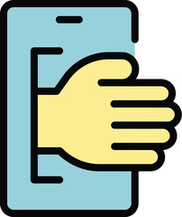 Sticker - Online help hand icon outline vector. Social care. Old human color flat