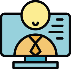 Poster - Online care icon outline vector. Social worker. Senior health color flat