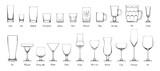 Fototapeta Pokój dzieciecy - Glass and wineglass set. Different types of glasses and wineglasses on white. Vector illustration