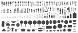 Fototapeta Pokój dzieciecy - Cutlery and kitchen utensils set. Kitchenware silhouette on white. Vector illustration