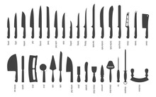 Knives Set. Knife Silhouette On White. Vector Illustration