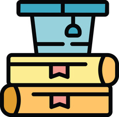 Poster - School book stack icon outline vector. Child learning. Social study color flat
