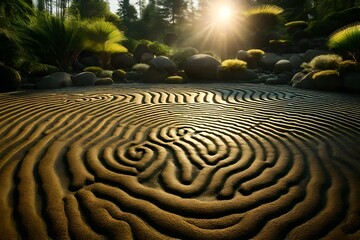 Wall Mural - A tranquil Zen garden with ripples forming patterns that come to life