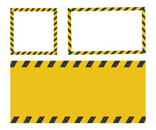  Blank Warning Caution Tape Black And Yellow Line Striped. Blank Warning Sign Yellow Background Space For Text.