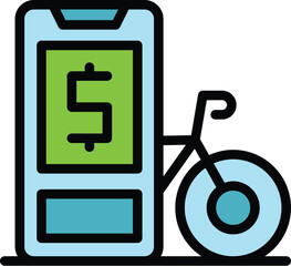 Poster - Smartphone bike rent icon outline vector. Public app. Share bicycle color flat