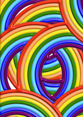 Poster - Multicolored inflated lines with a shiny surface, 3D rendering illustration