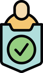 Sticker - Approved vpn icon outline vector. Online security. Mobile safety color flat