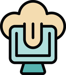 Poster - Cloud data pc icon outline vector. Online system. Security internet color flat