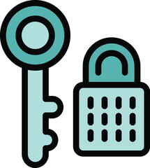 Poster - Lock key vpn icon outline vector. Data access. Online private color flat