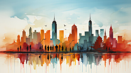 Wall Mural - Cityscape Illustration - vibrant colors 