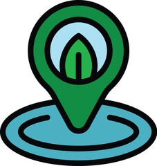 Poster - Eco plant location icon outline vector. Leaf tech. Science care color flat