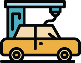 Poster - Car 3d printing icon outline vector. Printer design. Product side color flat