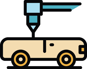Poster - 3D car icon outline vector. Engine print. Product side color flat