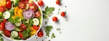 Assortment Of Fresh Vegetables On A Platter On White Background