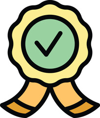 Poster - Approved emblem icon outline vector. Money report. Job check color flat