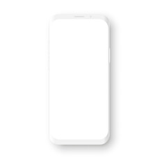 Wall Mural - Realistic white mockup smartphone set with blank screen. 3d mobile phone models. Vector illustration