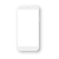 Wall Mural - Realistic white mockup smartphone set with blank screen. 3d mobile phone models. Vector illustration