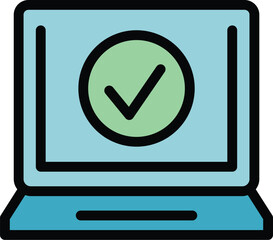 Poster - Approved laptop icon outline vector. Finance form. Job report color flat