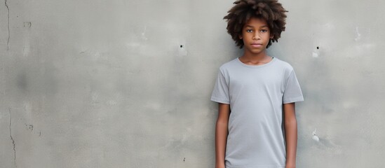 Poster - African American boy in plain gray shirt standing by textured wall