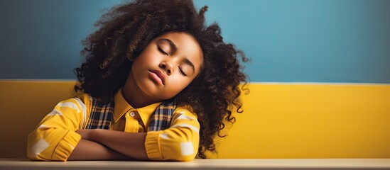 Aufkleber - Sleeping biracial schoolgirl at desk inclusive education concept
