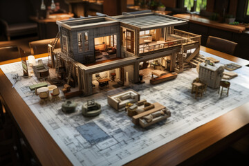 Poster - construction plans, symbolizing architectural design, construction projects, and development. genera