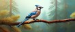 A blue bird perches on a tree limb in the woods