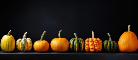 Fototapete - Arrangement of sliced pumpkins on dark surface