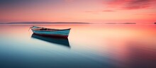 Boat On Lake With Sunset Reflection Slow Shutter Captures Motion Blur And Soft Focus