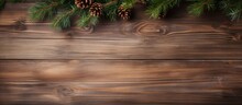 Christmas Tree On Wooden Background With Empty Space