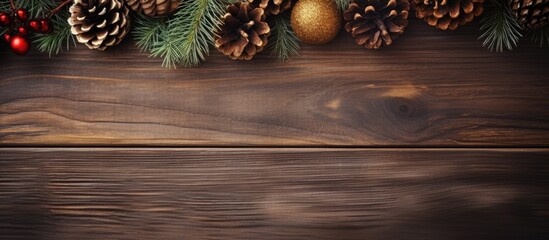 Poster - Christmas tree on wooden background with empty space