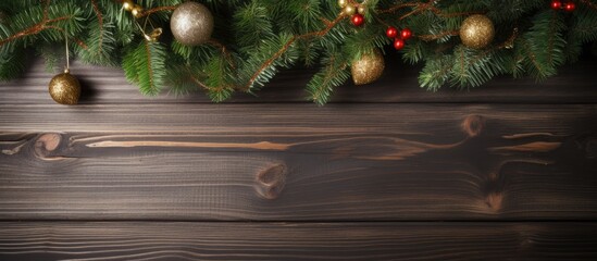 Poster - Christmas tree on wooden background with empty space