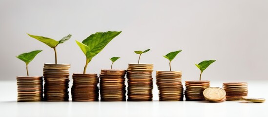Poster - Coin stacks with a growing seedling showcase the saving money concept