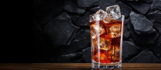 Aufkleber - Cola filled glass on a dark rustic surface with ice