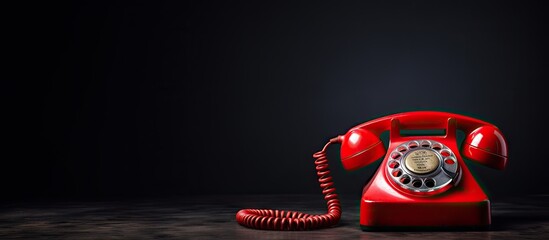 Poster - Customer support or important calls represented by a red telephone receiver on a gray background