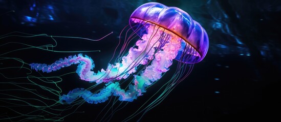 Poster - Fluorescent jellyfish dances gracefully underwater