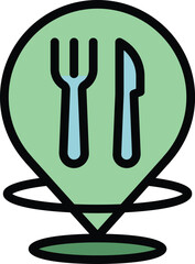Poster - Restaurant location icon outline vector. Meal lunch. Cafe food color flat