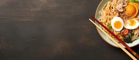 Aufkleber - Japanese udon and egg cuisine served with chopsticks and blank area for writing