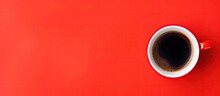 Red Cup Of Coffee Seen From Above With Empty Background