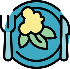 Sticker - Restaurant food icon outline vector. Work meal. Cafe shop color flat