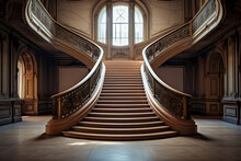 Grand Staircase - Europe - Large and majestic staircase in grand buildings (Generative AI)