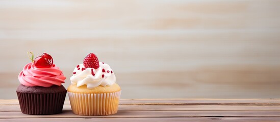 Poster - Two new cakes on a wood surface