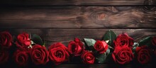 Vintage Wooden Scene With Dark Red Fake Roses For Valentine S Day