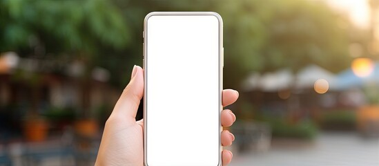 Aufkleber - Women s hands holding a smartphone with blank screen space