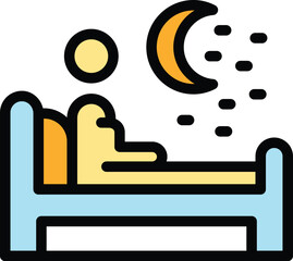 Sticker - Person insomnia icon outline vector. Adult night. Sad pillow color flat