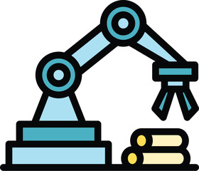 Poster - Robot arm production icon outline vector. Maker work. Factory making color flat