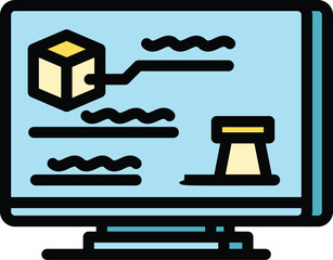 Poster - Computer furniture manufacture icon outline vector. Wood production. Making process color flat
