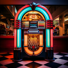 Old Fashioned 1950's Style Jukebox In A Diner. Generative Ai. 