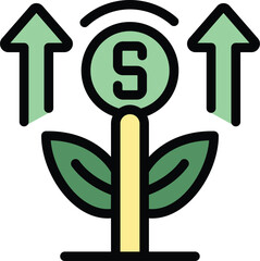 Poster - Money grow plant icon outline vector. Meeting people. Office strategy color flat