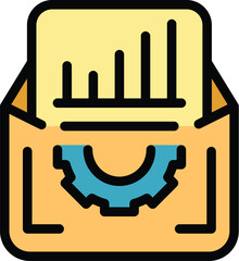 Sticker - Manager files icon outline vector. Meeting office. Team top color flat