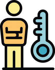 Poster - Top manager key icon outline vector. Company strategy. Project report color flat